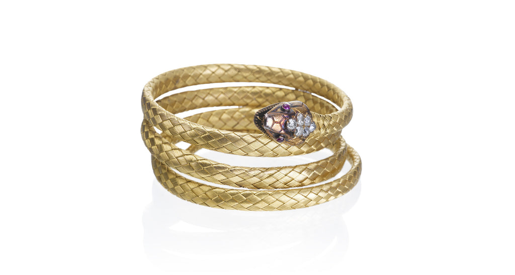 Victorian Diamond & Gold Snake Bangle