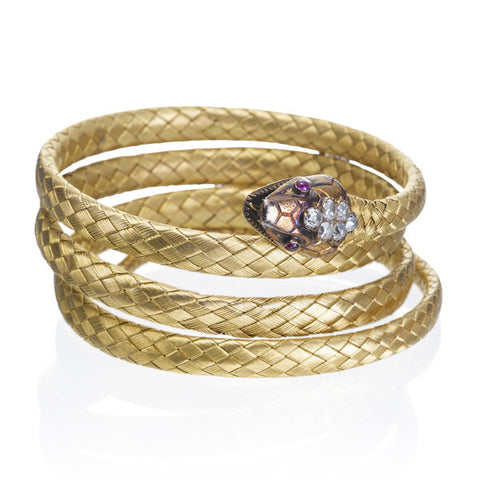 Victorian Diamond & Gold Snake Bangle
