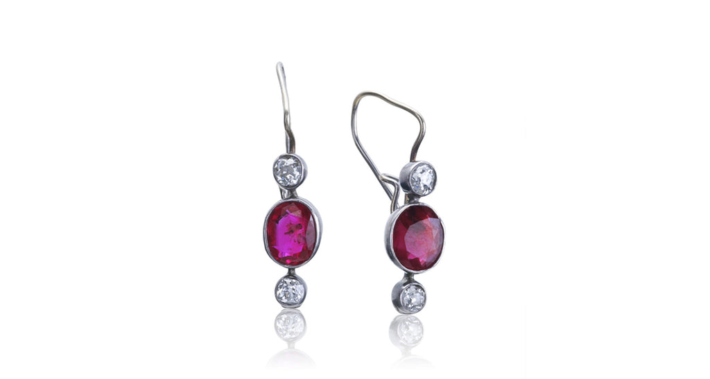 Diamond & Ruby Drop Earrings
