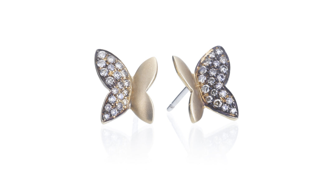 Diamond Pave & Gold Butterfly Stud Earrings