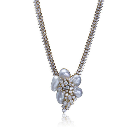 Diamond & Pearl Pendant Necklace (& Brooch)