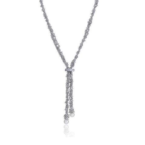 Silver, Diamond & Pearl Lariat Necklace