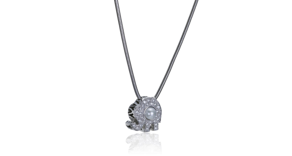 Diamond & Pearl Elephant Pendant Necklace