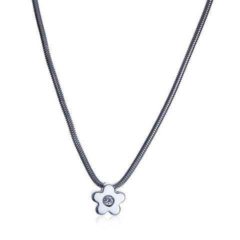 Silver & Diamond Flower Pendant Necklace