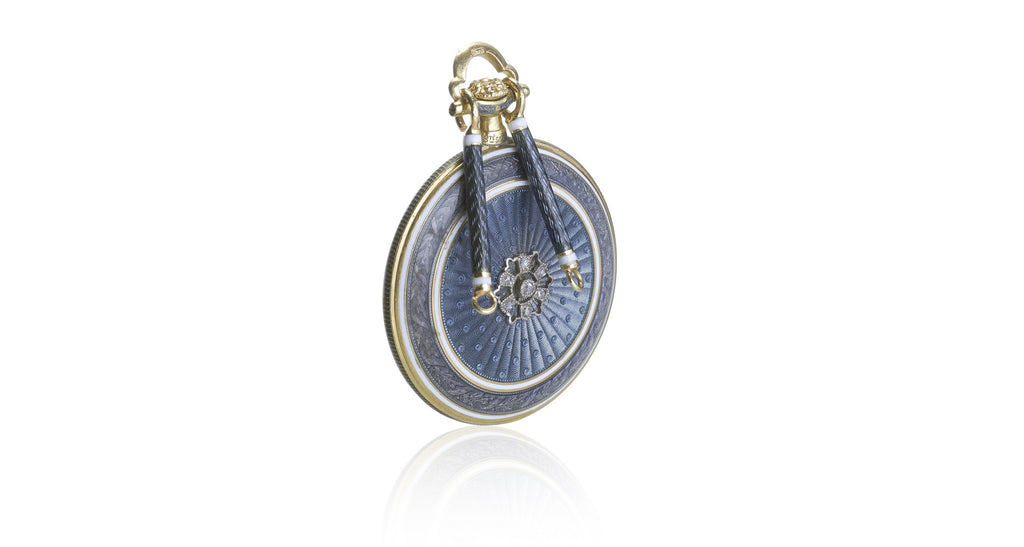 Blue Guilloche Enamel & Diamond Watch Pendant