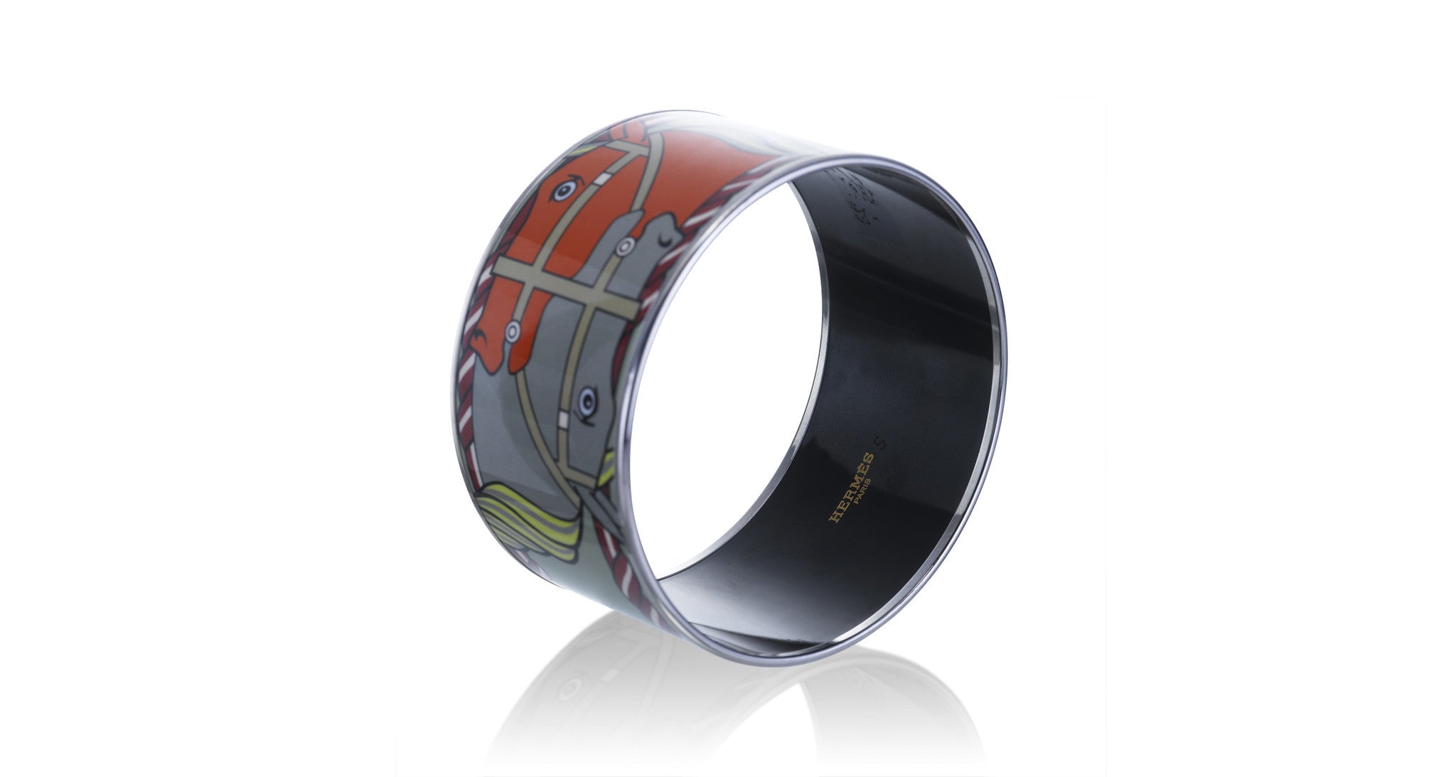 Quadrige Extra Wide Enamel Bangle Bracelet Silver Gleem Co