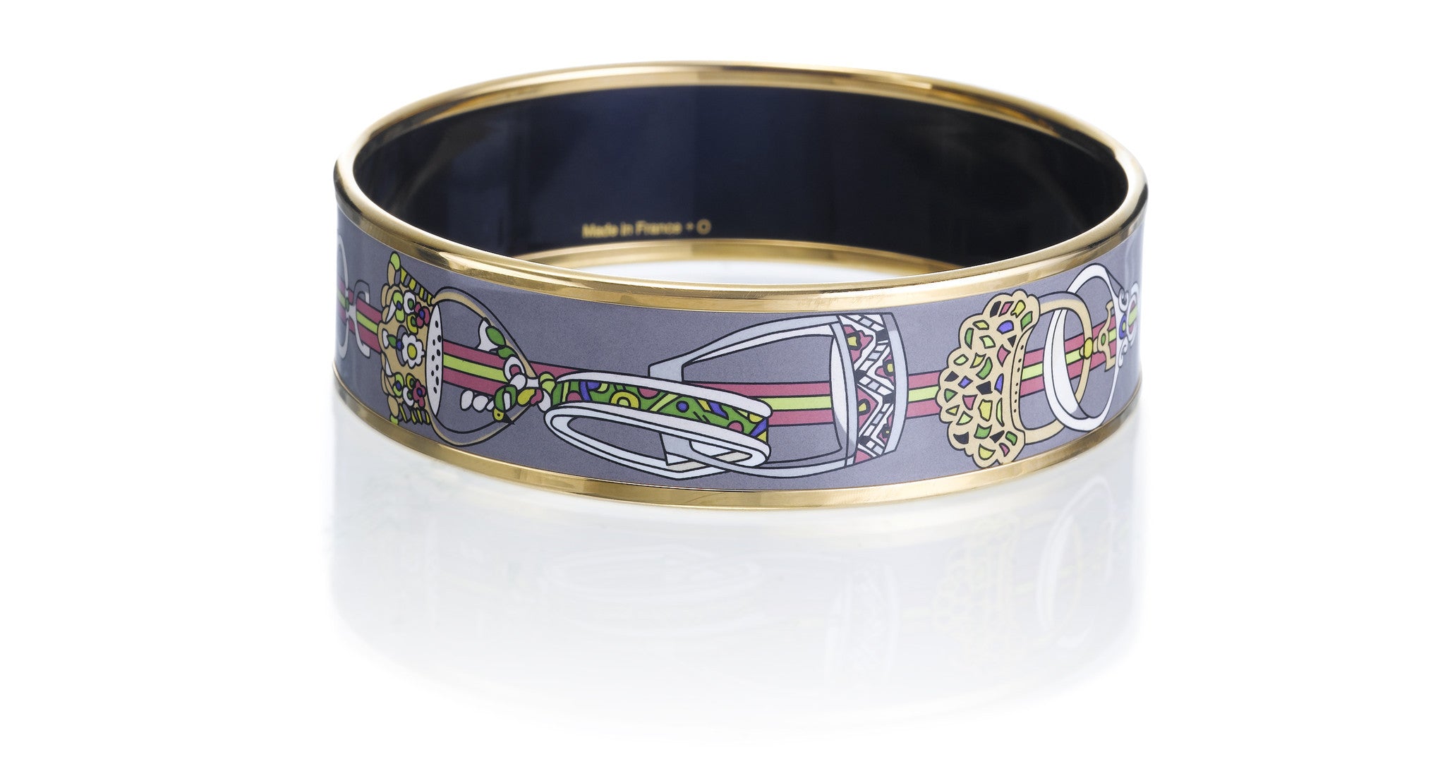 Concours D Etrier Wide Enamel Bangle Bracelet Gold