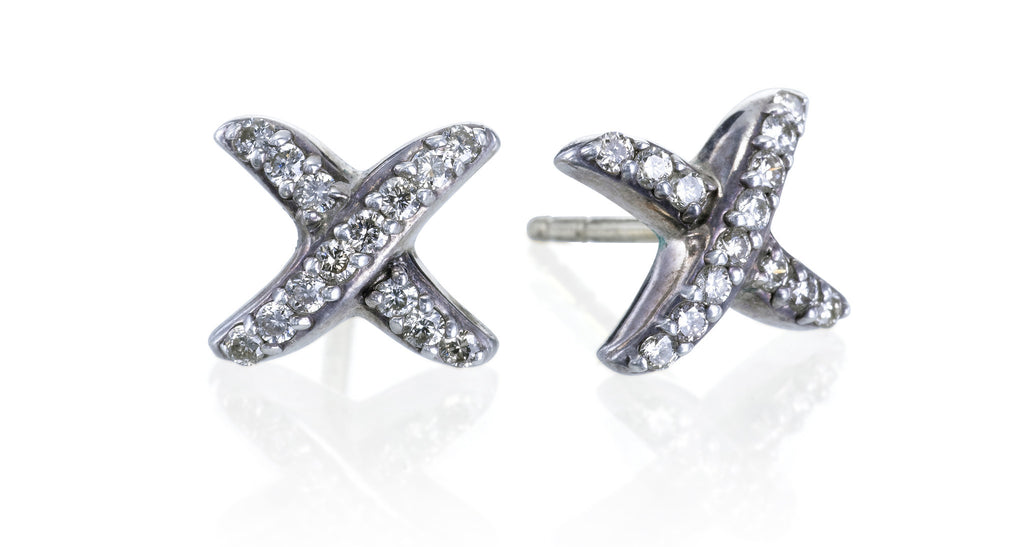 Estate Gold Mesh Diamond 'X' Earrings