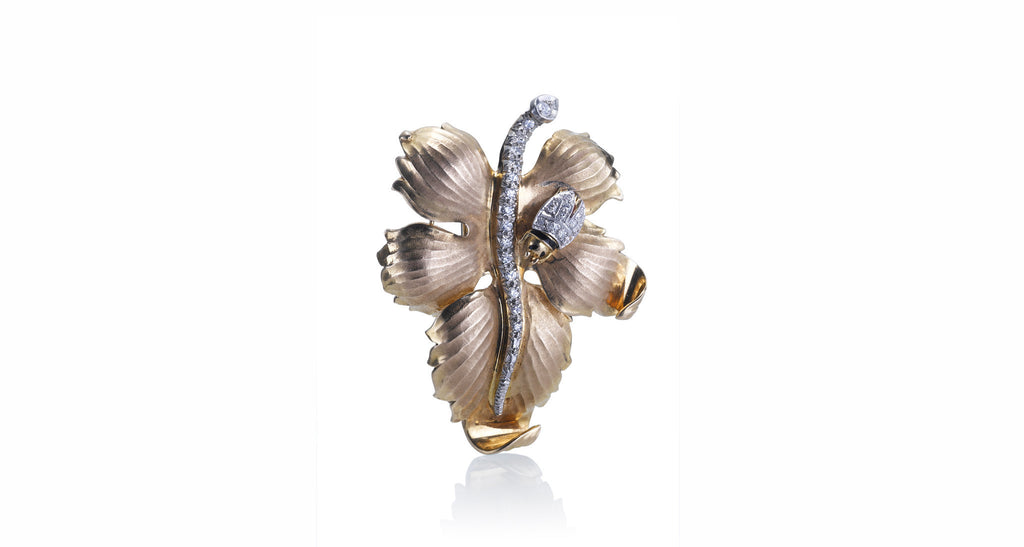 Gold & Diamond Ladybug Leaf Pin