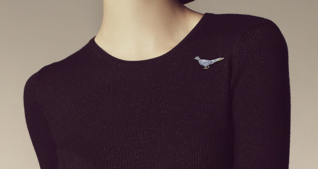 Old Mine Cut Diamond & Gold Bird Pin