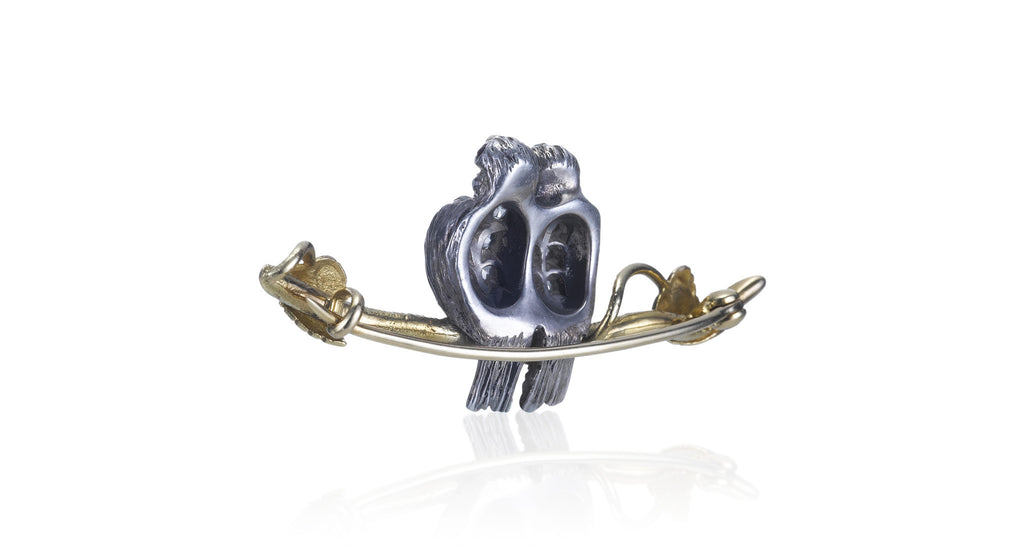 Old Mine Cut Diamond & Ruby 'Lovebird' Bird Pin