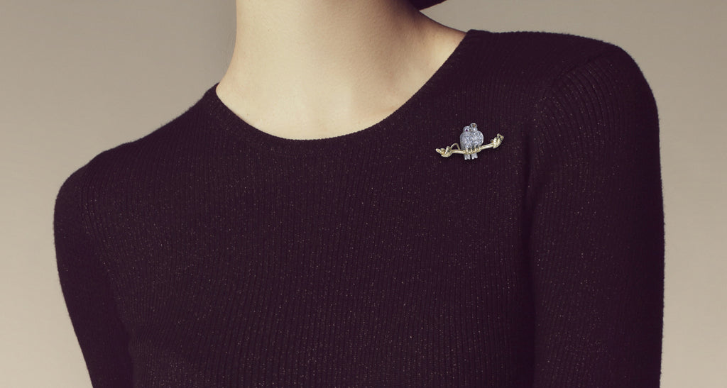 Old Mine Cut Diamond & Ruby 'Lovebird' Bird Pin
