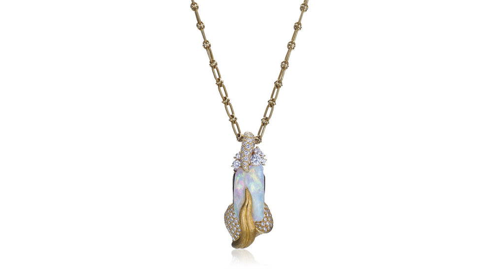 Opal, Diamond & Gold Pendant Necklace