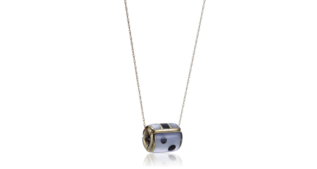 Mother Of Pearl, Onyx & Diamond Pendant Necklace
