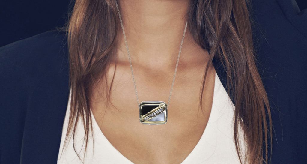 Mother Of Pearl, Onyx & Diamond Pendant Necklace