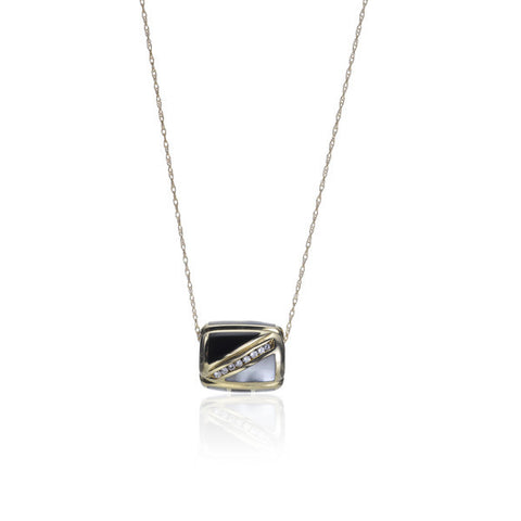 Mother Of Pearl, Onyx & Diamond Pendant Necklace