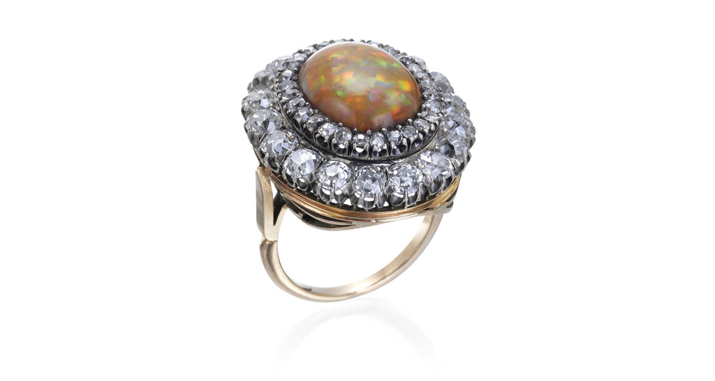 Vintage opal engagement ring set Unique rose gold fire opal wedding se –  PENFINE